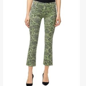 J Brand NWT Selena Neon Lime Boa Snakeskin Print Crop Bootcut Jeans 27/4